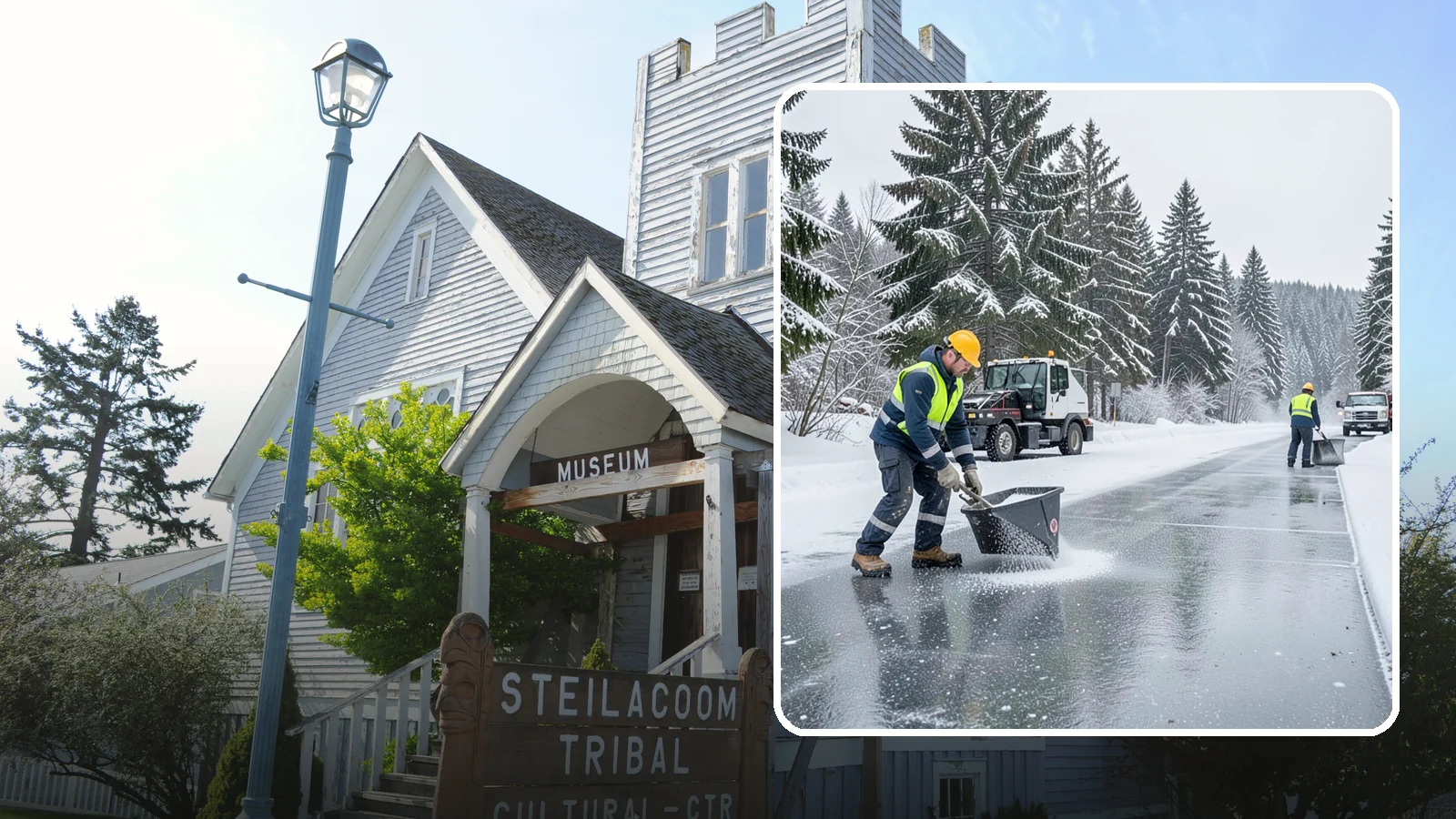 Calcium Chloride Spreading in Steilacoom, Pierce County, WA - Calcium chloride spreading tackles ice at the sub-freezing temperatures where ordinary rock salt stops working.