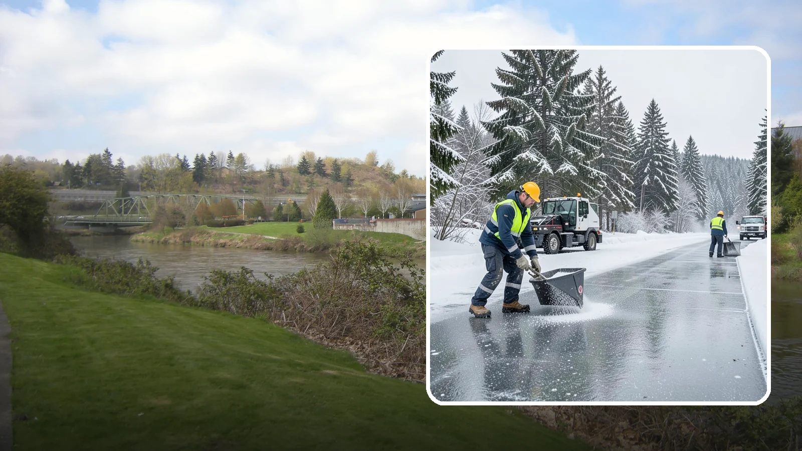 Calcium Chloride Spreading in Tukwila, King County, WA - Calcium chloride spreading tackles ice at the sub-freezing temperatures where ordinary rock salt stops working.