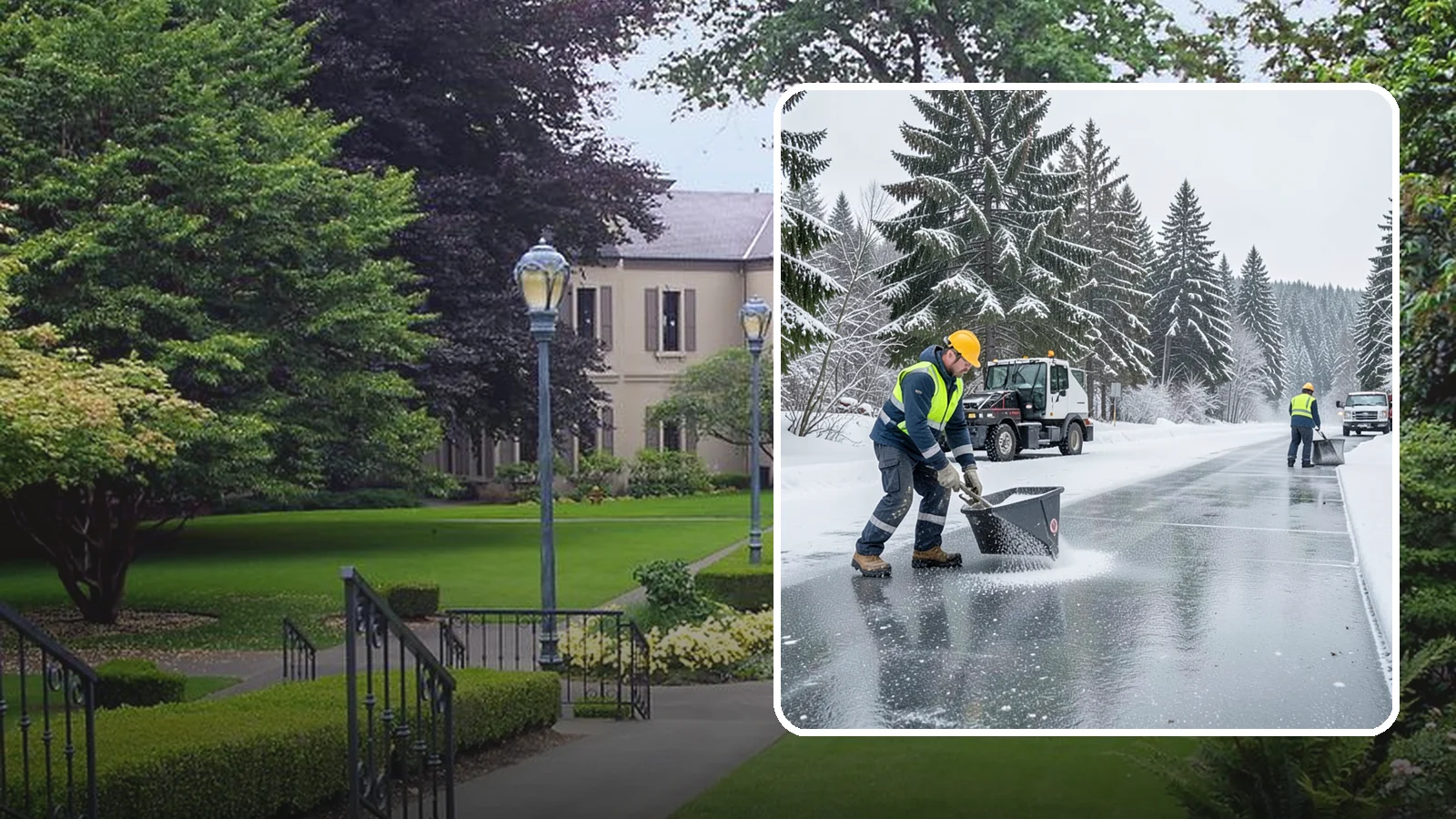 Calcium Chloride Spreading in Woodinville, King County, WA - Calcium chloride spreading tackles ice at the sub-freezing temperatures where ordinary rock salt stops working.