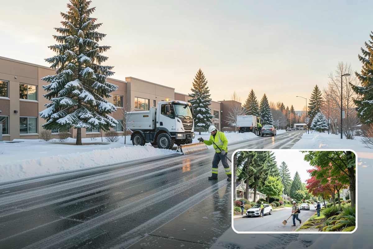 Car Dealership Parking Lot Snow Removal in Beaux Arts Village, King County, WA - Customer parking, showroom, and service drives stay open
