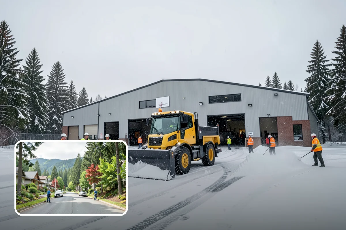 Car Dealership Parking Lot Snow Removal in Darrington, Snohomish County, WA - Customer parking, showroom, and service drives stay open
