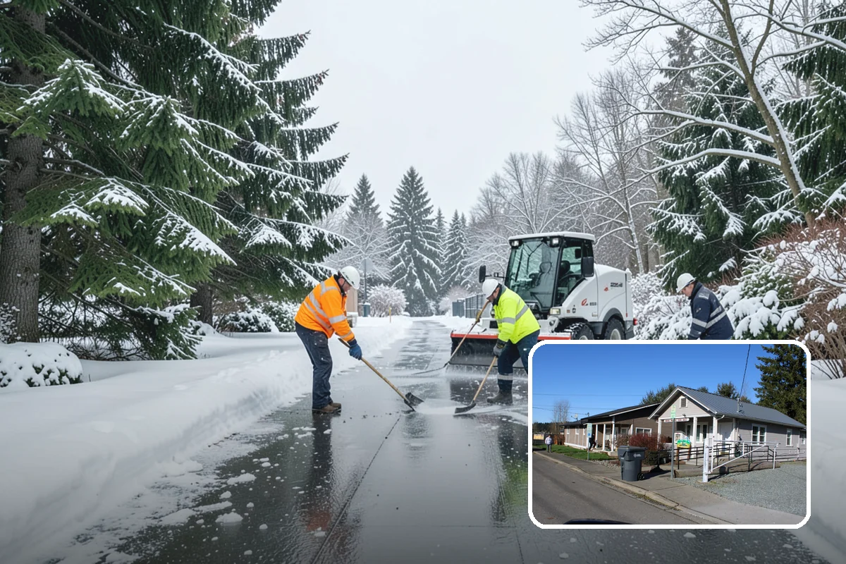 Car Dealership Parking Lot Snow Removal in South Prairie, Pierce County, WA - Customer parking, showroom, and service drives stay open
