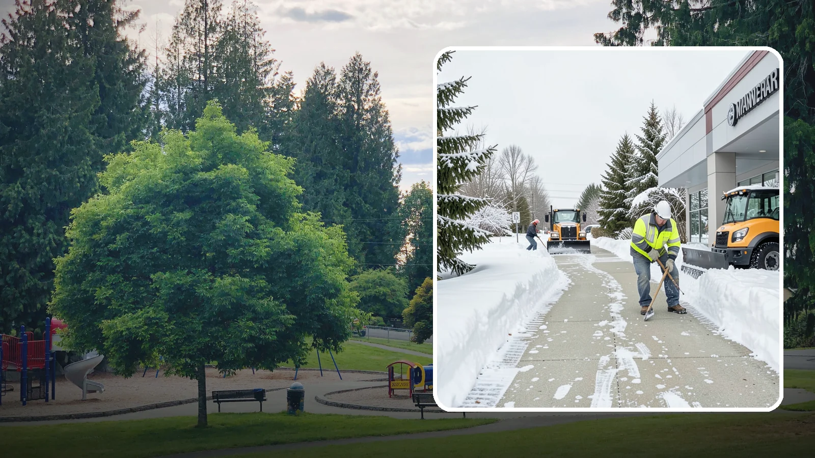 Car Dealership Sidewalk Clearing in Bonney Lake, Pierce County, WA - Showroom and service-entrance sidewalk clearing for Western Washington car dealerships, keeping customer walks safe and the...