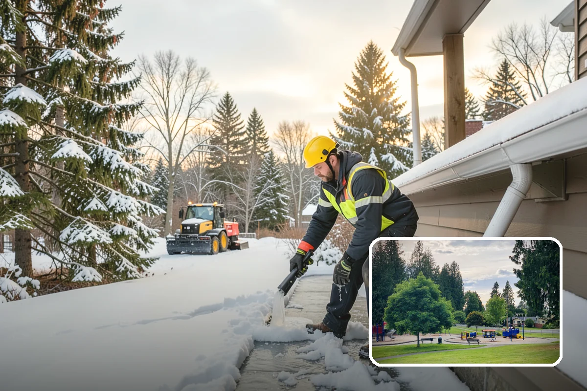 Car Dealership Sidewalk Clearing in Bonney Lake, Pierce County, WA - Showroom and service walks cleared for arriving customers