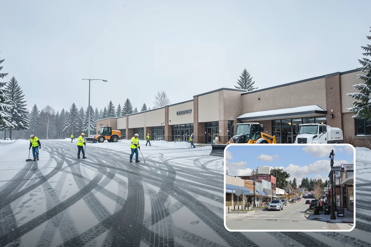 Car Dealership Sidewalk Clearing in Bothell, King County, WA - Showroom and service walks cleared for arriving customers