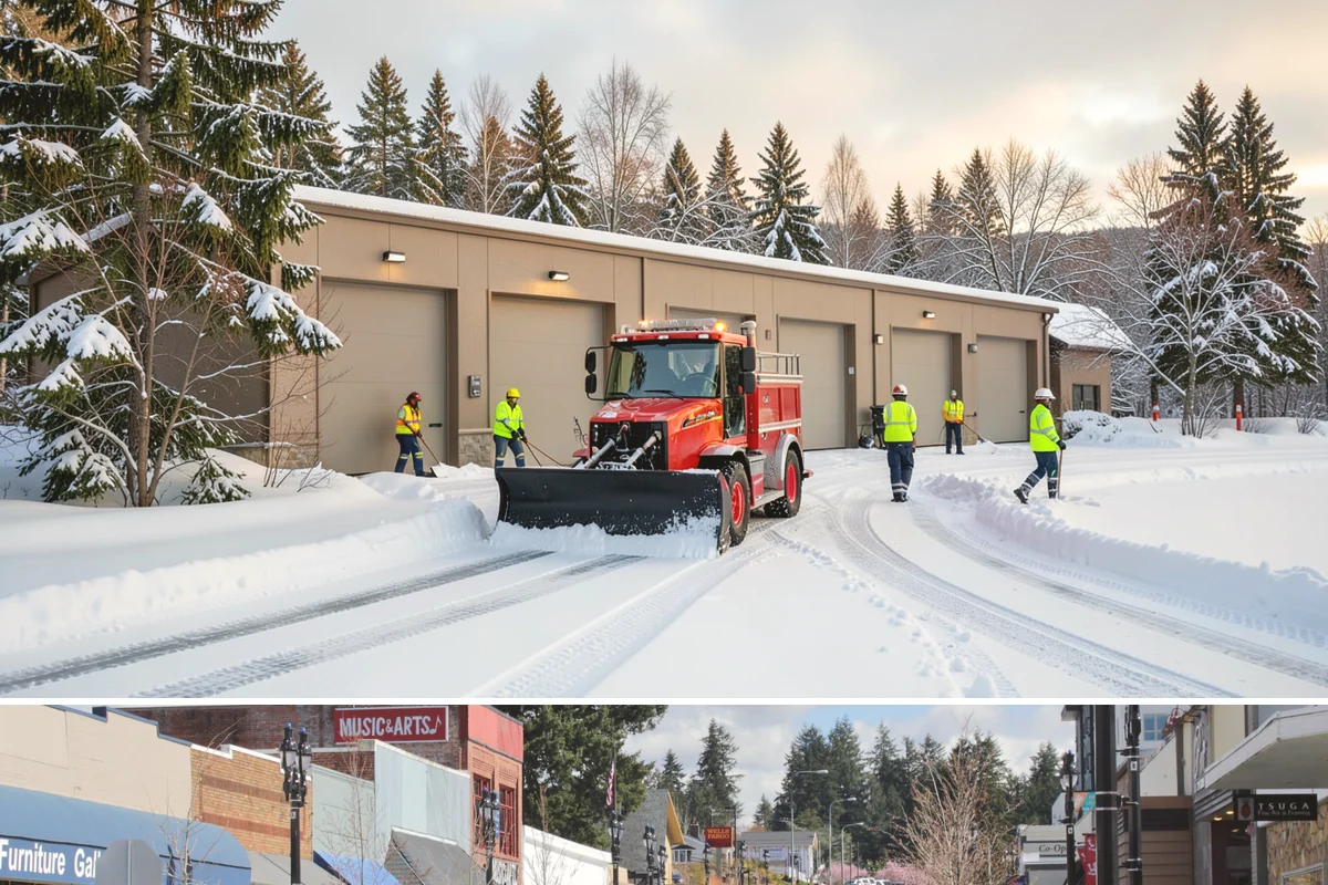 Car Dealership Sidewalk Clearing in Bothell, King County, WA - Dealership demand runs December through February, when overnight drizzle glazes smooth showroom entrances before customers arrive.