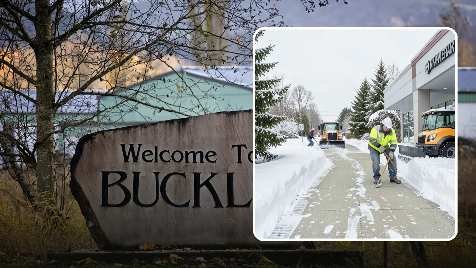 Car Dealership Sidewalk Clearing in Buckley, Pierce County, WA - Showroom and service-entrance sidewalk clearing for Western Washington car dealerships, keeping customer walks safe and the...