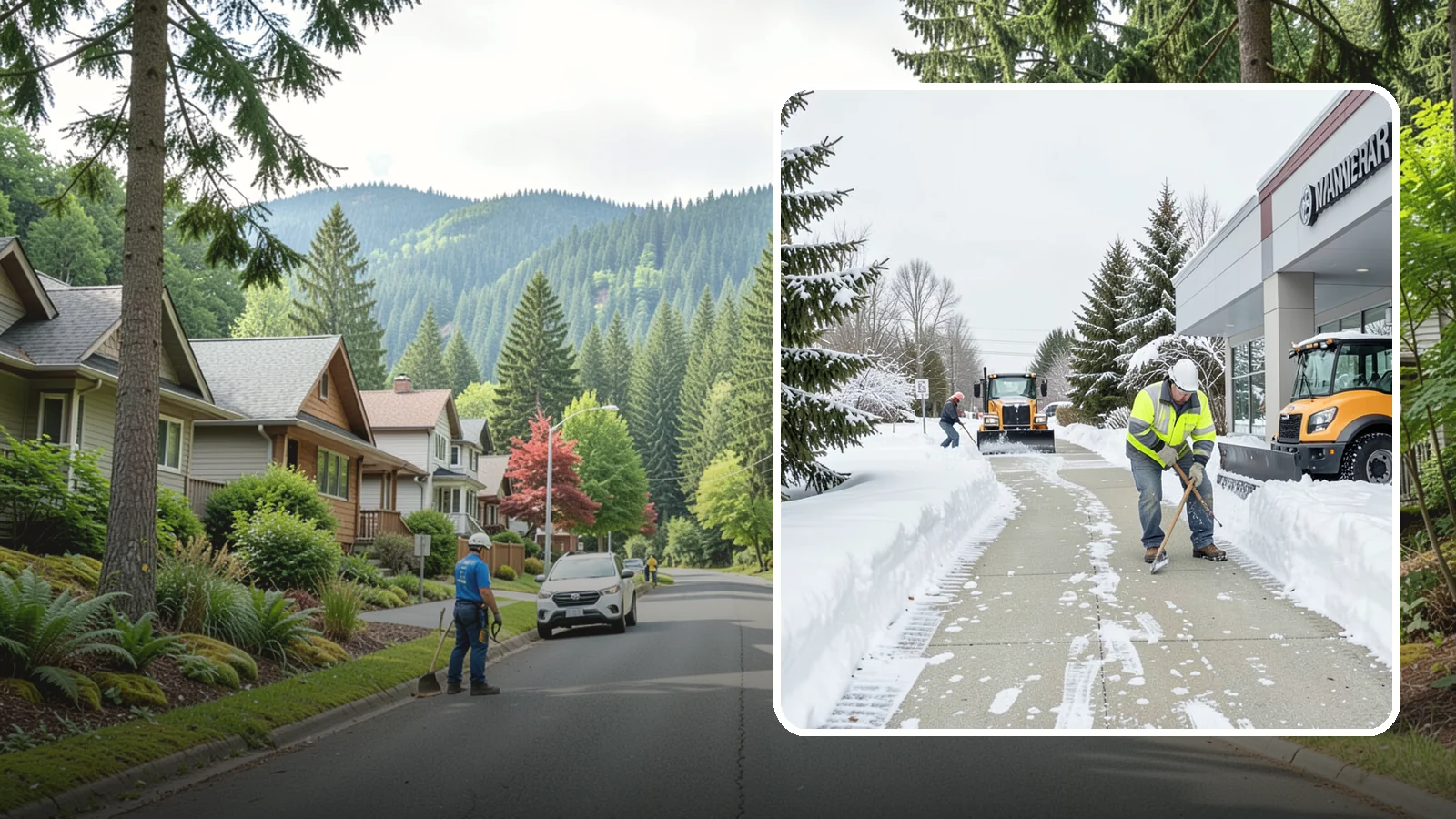 Car Dealership Sidewalk Clearing in Darrington, Snohomish County, WA - Showroom and service-entrance sidewalk clearing for Western Washington car dealerships, keeping customer walks safe and the...