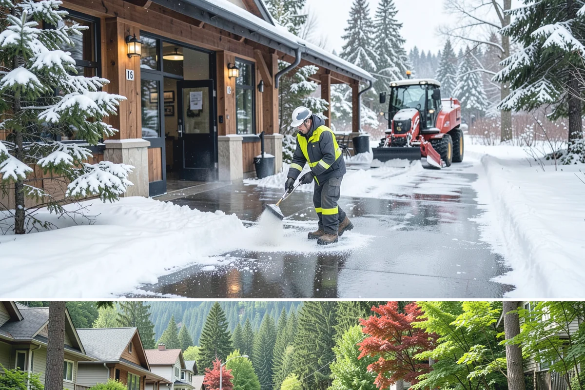 Car Dealership Sidewalk Clearing in Darrington, Snohomish County, WA - Dealership demand runs December through February, when overnight drizzle glazes smooth showroom entrances before customers arrive.