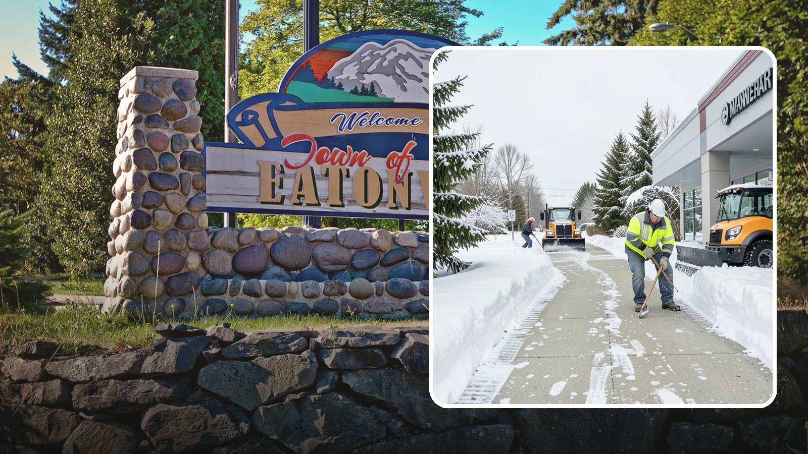 Car Dealership Sidewalk Clearing in Eatonville, Pierce County, WA - Showroom and service-entrance sidewalk clearing for Western Washington car dealerships, keeping customer walks safe and the...