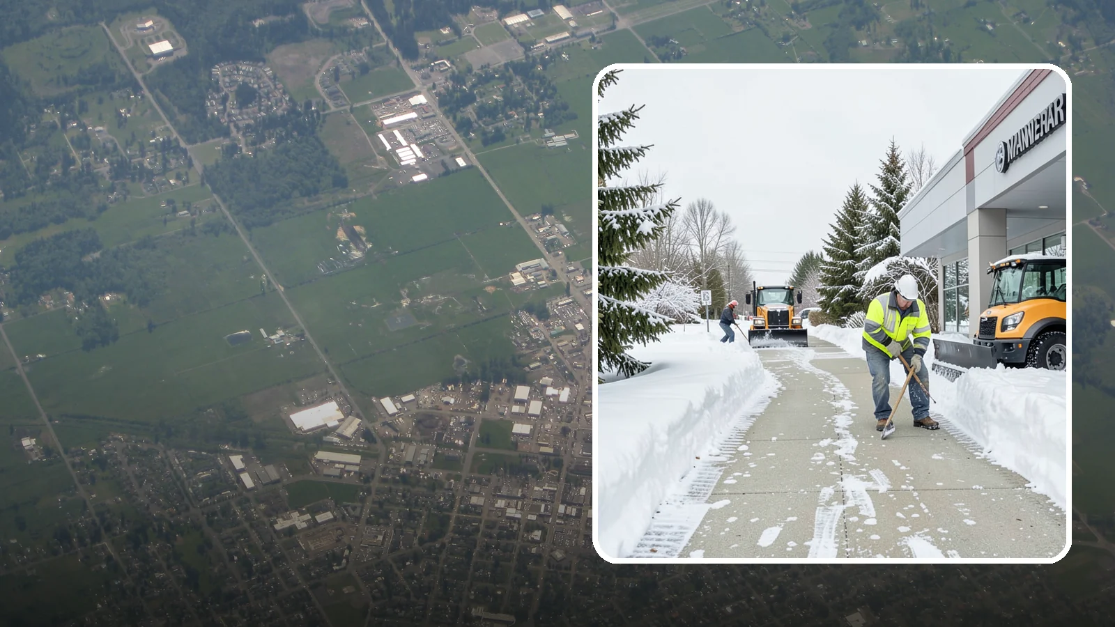 Car Dealership Sidewalk Clearing in Enumclaw, King County, WA - Showroom and service-entrance sidewalk clearing for Western Washington car dealerships, keeping customer walks safe and the...