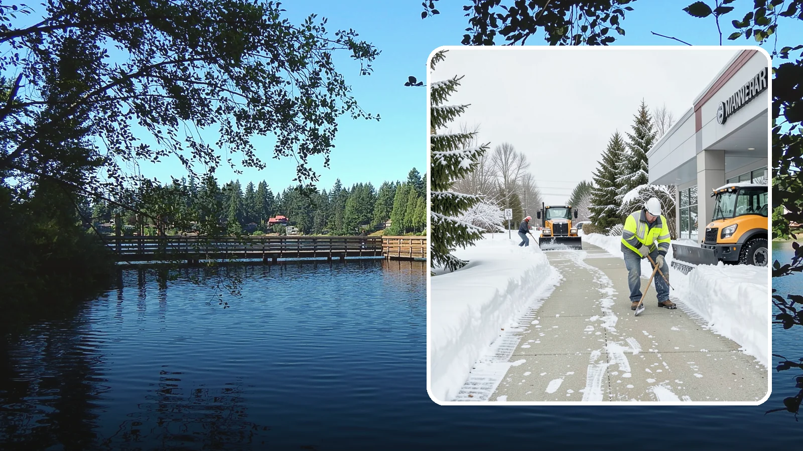 Car Dealership Sidewalk Clearing in Federal Way, King County, WA - Showroom and service-entrance sidewalk clearing for Western Washington car dealerships, keeping customer walks safe and the...