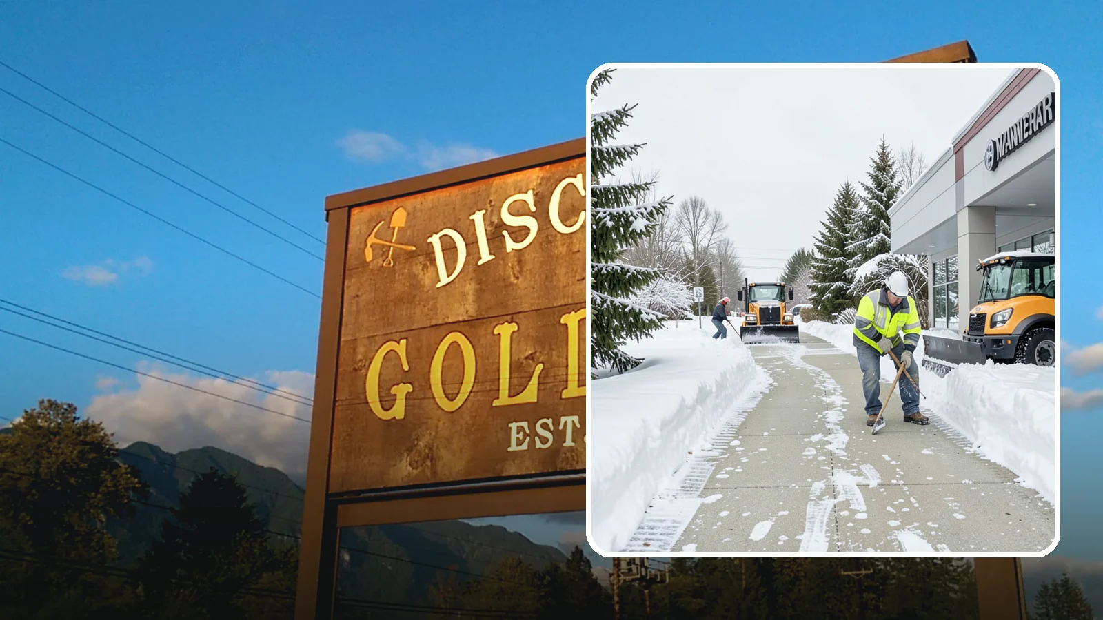 Car Dealership Sidewalk Clearing in Gold Bar, Snohomish County, WA - Showroom and service-entrance sidewalk clearing for Western Washington car dealerships, keeping customer walks safe and the...