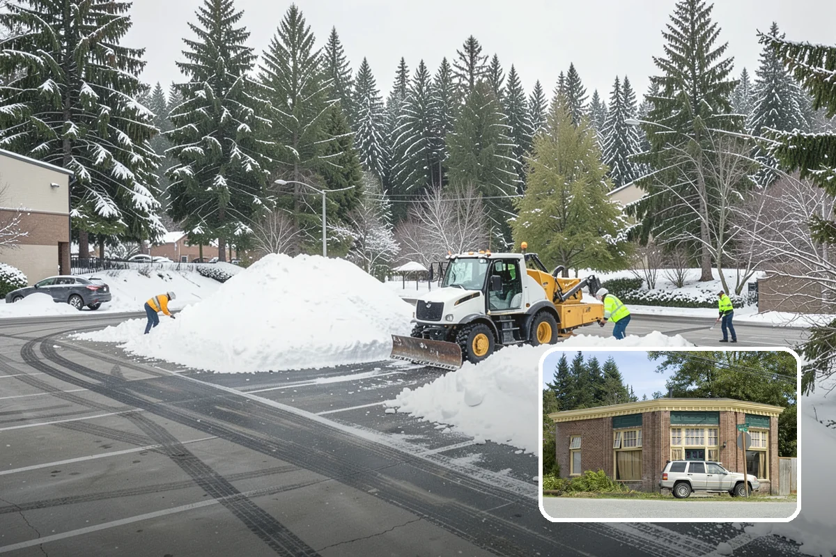 Car Dealership Sidewalk Clearing in Hamilton, Skagit County, WA - Showroom and service walks cleared for arriving customers