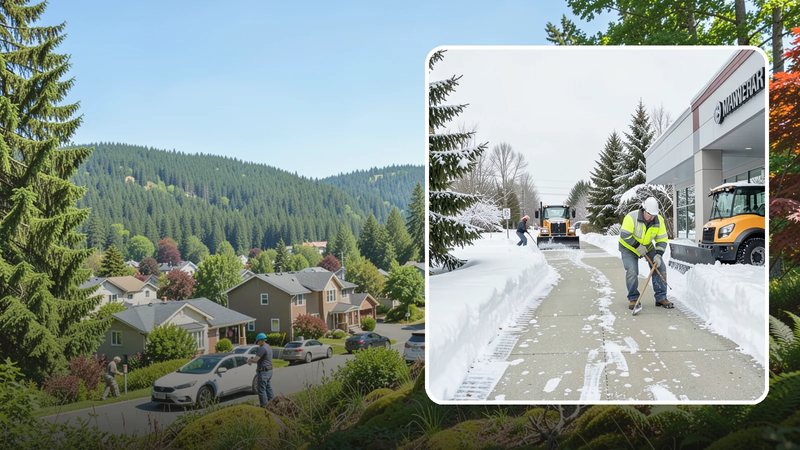 Car Dealership Sidewalk Clearing in Index, Snohomish County, WA - Showroom and service-entrance sidewalk clearing for Western Washington car dealerships, keeping customer walks safe and the...