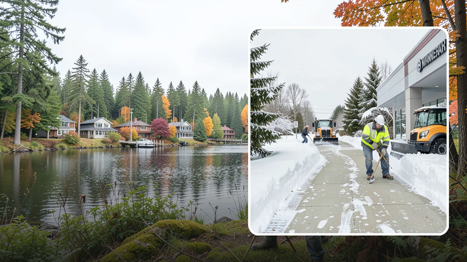 Car Dealership Sidewalk Clearing in La Conner, Skagit County, WA - Showroom and service-entrance sidewalk clearing for Western Washington car dealerships, keeping customer walks safe and the...