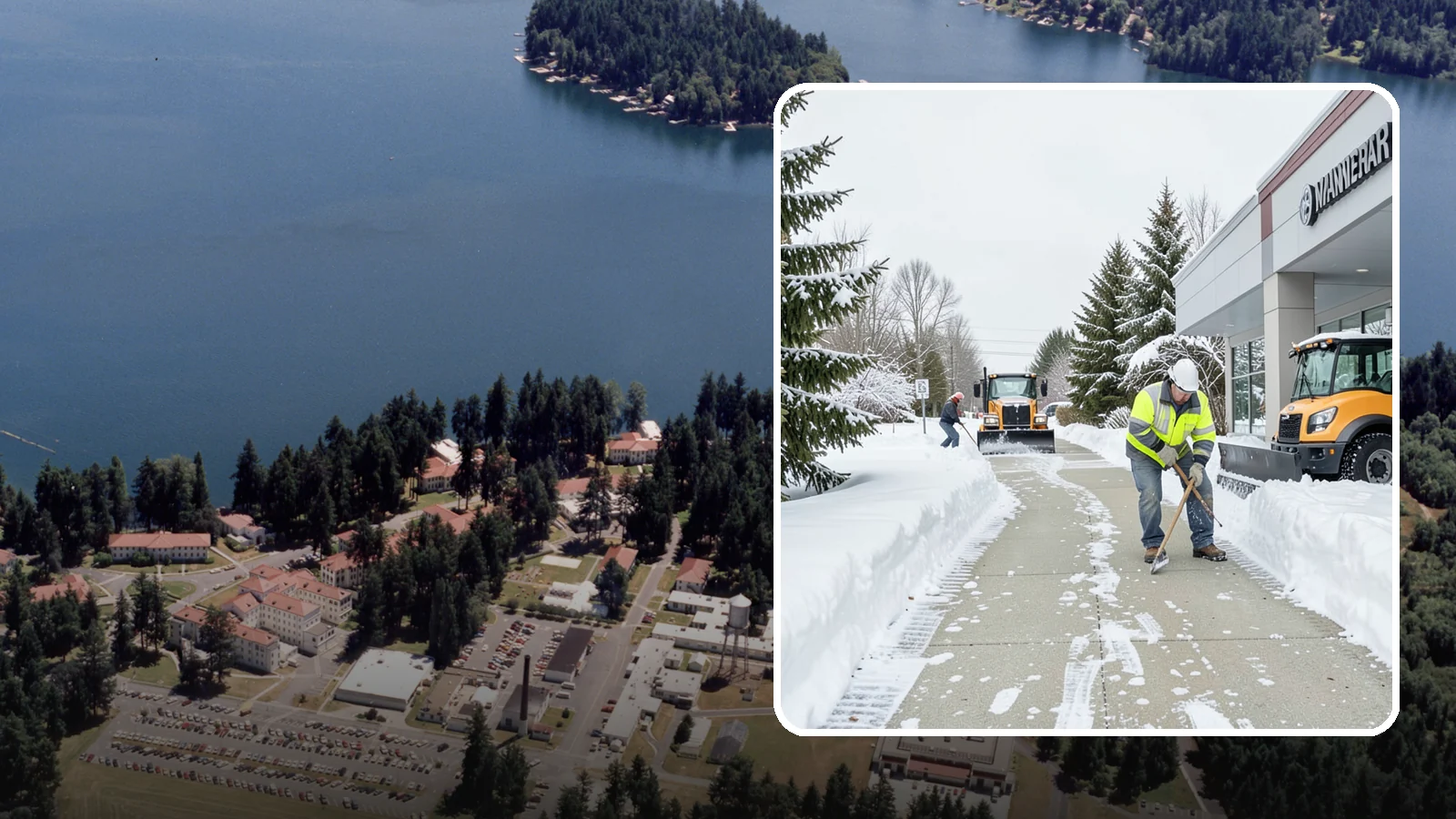 Car Dealership Sidewalk Clearing in Lakewood, Pierce County, WA - Showroom and service-entrance sidewalk clearing for Western Washington car dealerships, keeping customer walks safe and the...