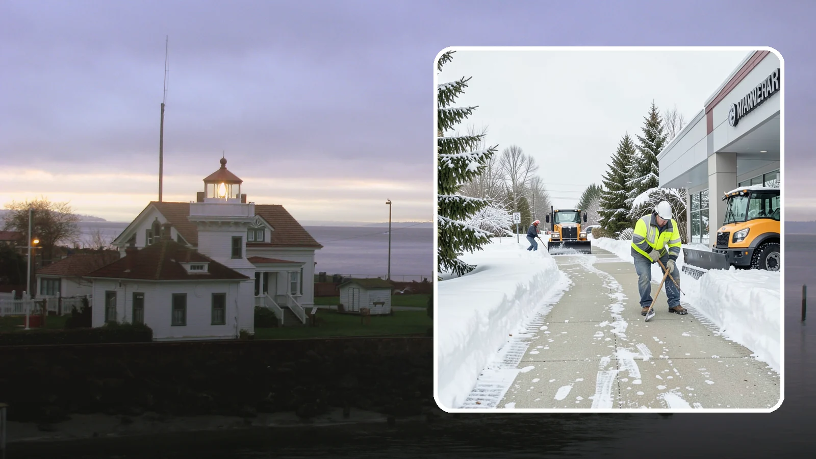 Car Dealership Sidewalk Clearing in Mukilteo, Snohomish County, WA - Showroom and service-entrance sidewalk clearing for Western Washington car dealerships, keeping customer walks safe and the...