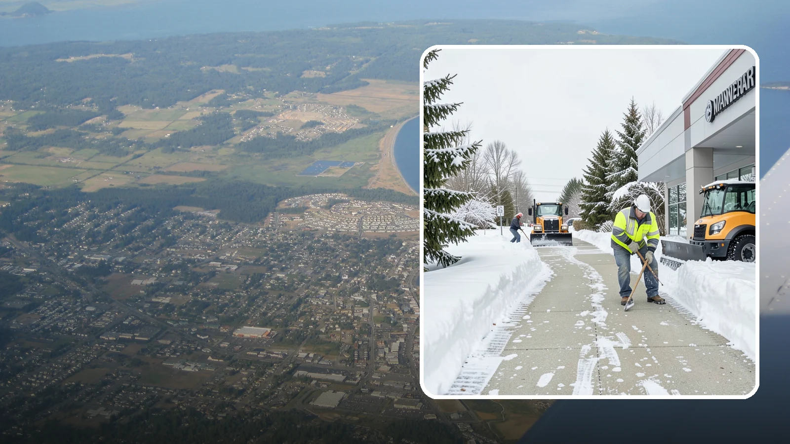 Car Dealership Sidewalk Clearing in Oak Harbor, Island County, WA - Showroom and service-entrance sidewalk clearing for Western Washington car dealerships, keeping customer walks safe and the...