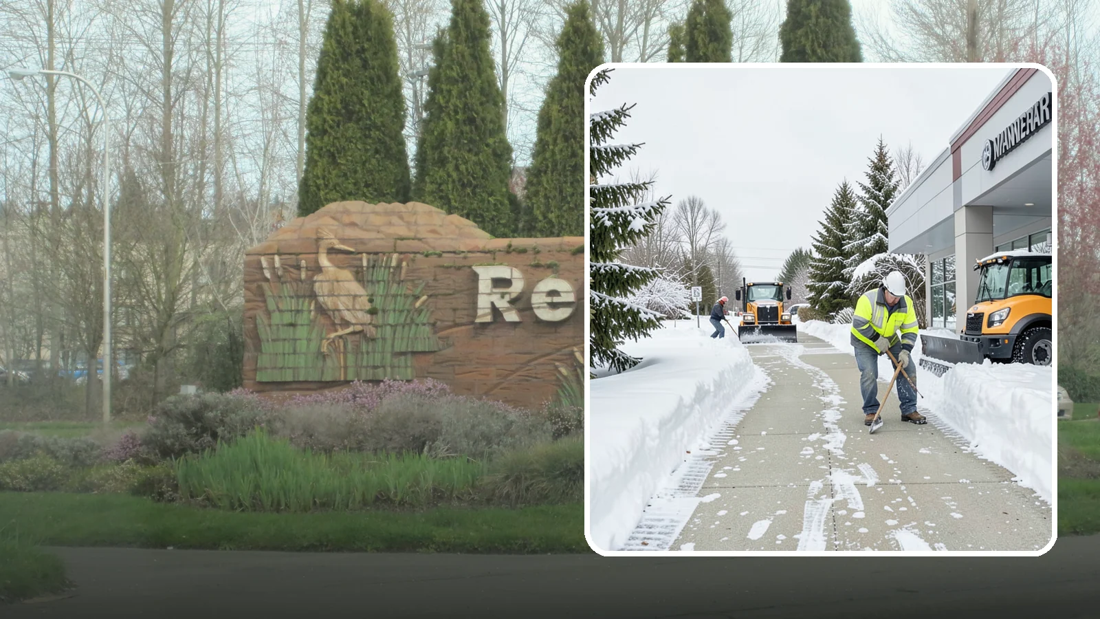 Car Dealership Sidewalk Clearing in Renton, King County, WA - Showroom and service-entrance sidewalk clearing for Western Washington car dealerships, keeping customer walks safe and the...