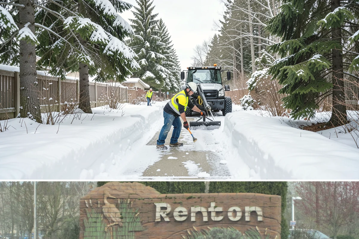 Car Dealership Sidewalk Clearing in Renton, King County, WA - Dealership demand runs December through February, when overnight drizzle glazes smooth showroom entrances before customers arrive.