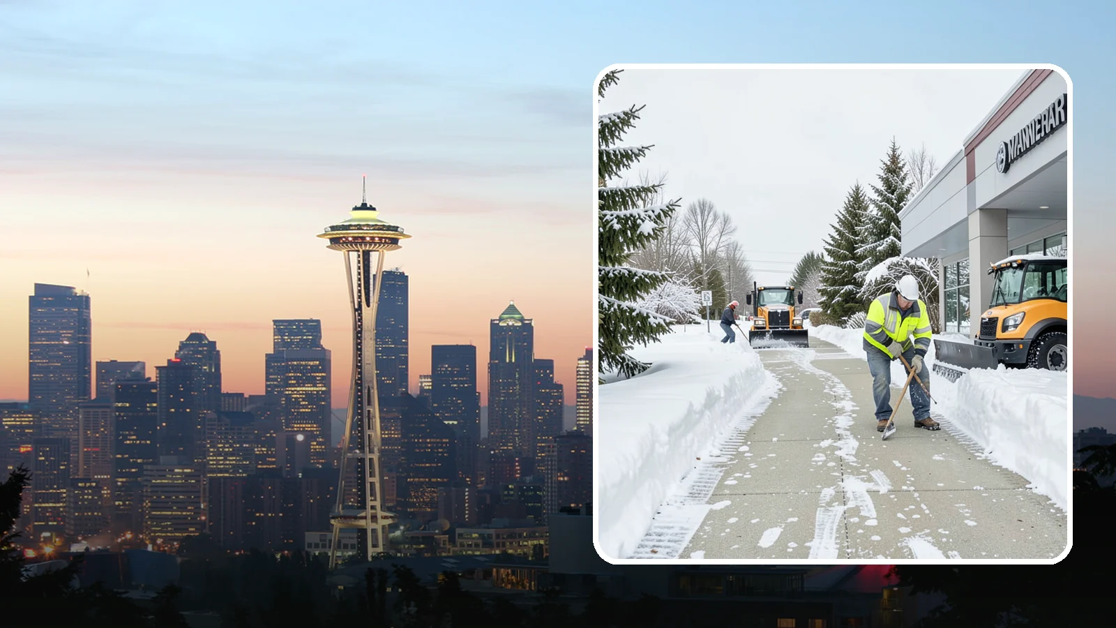 Car Dealership Sidewalk Clearing in Seattle, King County, WA - Showroom and service-entrance sidewalk clearing for Western Washington car dealerships, keeping customer walks safe and the...