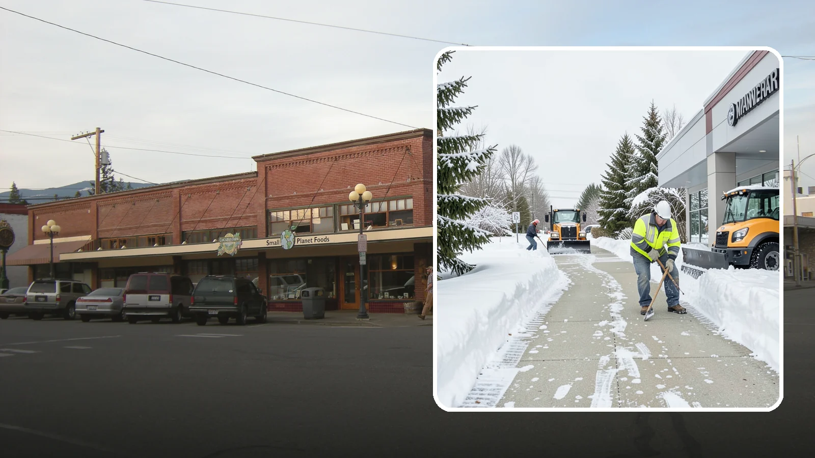 Car Dealership Sidewalk Clearing in Sedro-Woolley, Skagit County, WA - Showroom and service-entrance sidewalk clearing for Western Washington car dealerships, keeping customer walks safe and the...