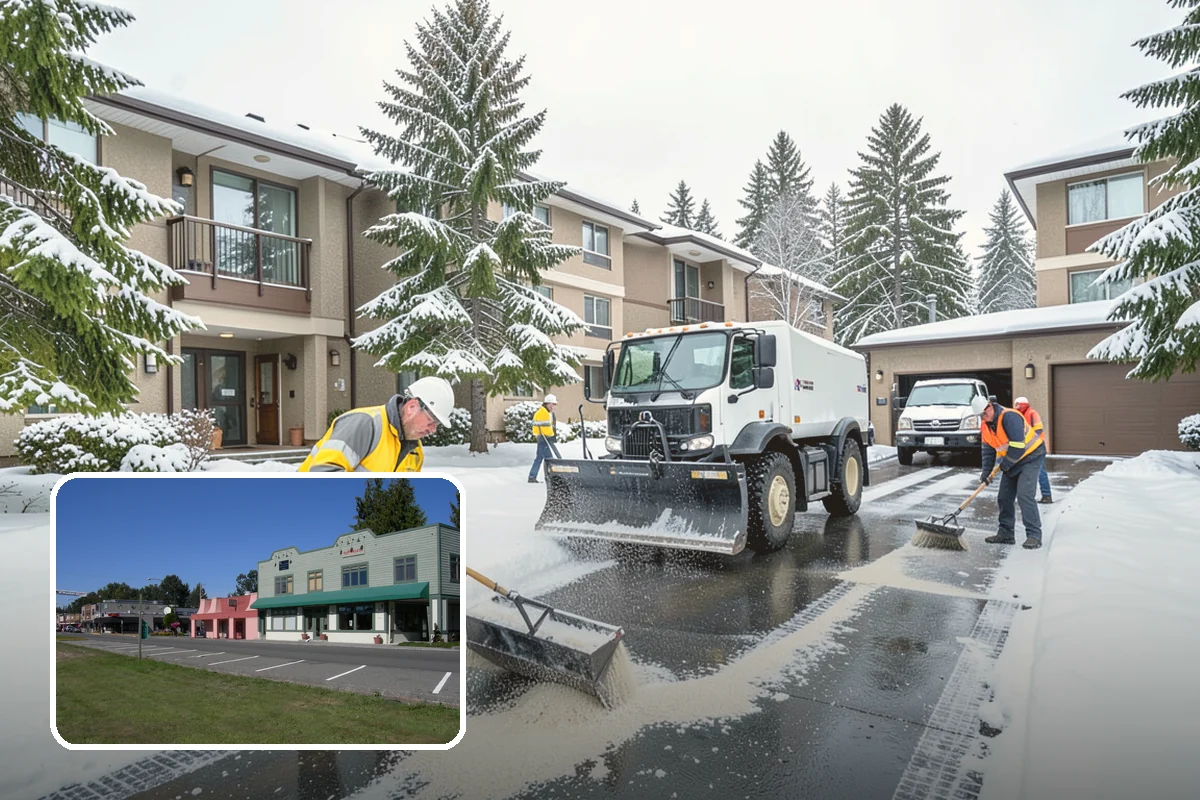 Car Dealership Sidewalk Clearing in Snoqualmie, King County, WA - Showroom and service walks cleared for arriving customers