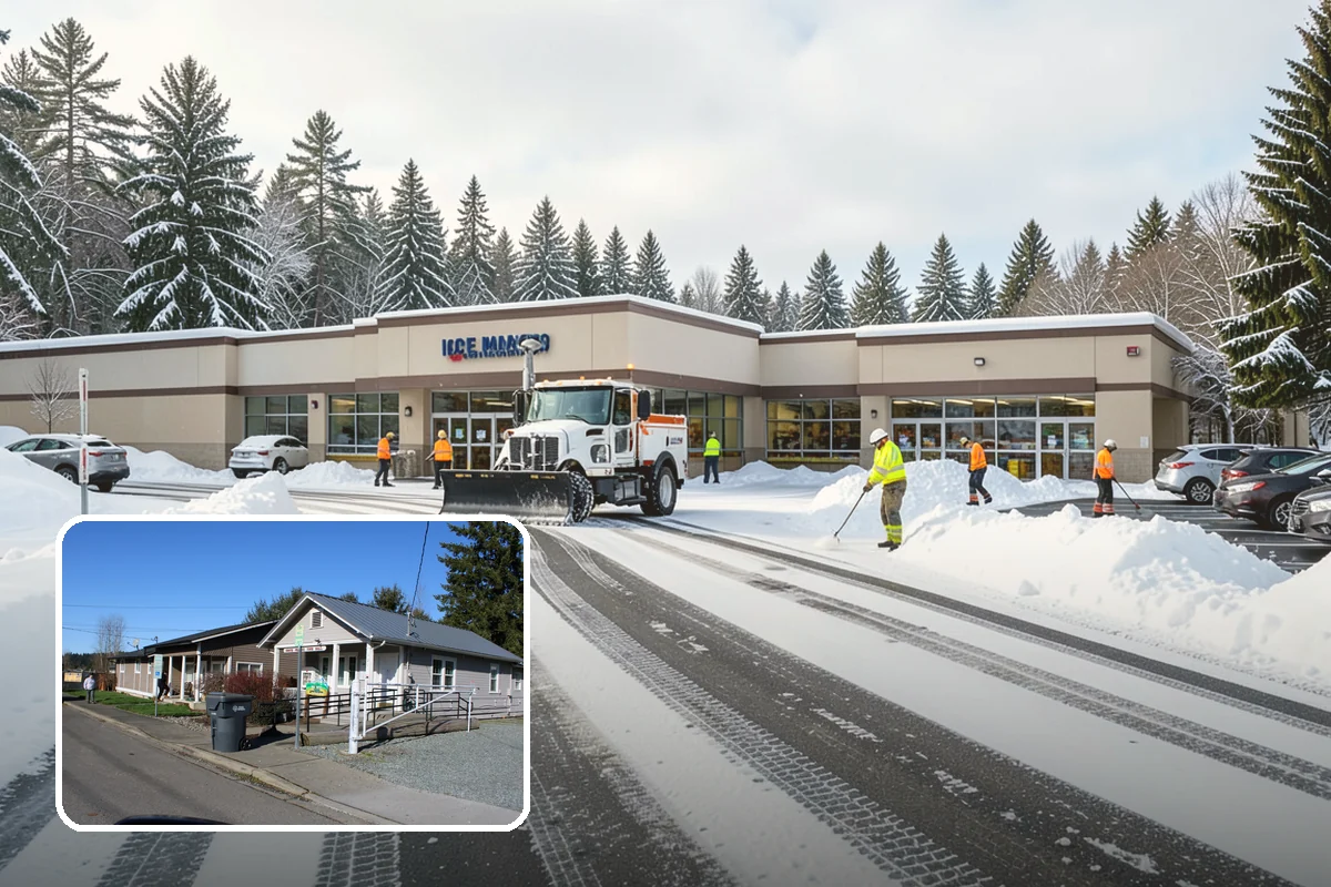 Car Dealership Sidewalk Clearing in South Prairie, Pierce County, WA - Showroom and service walks cleared for arriving customers