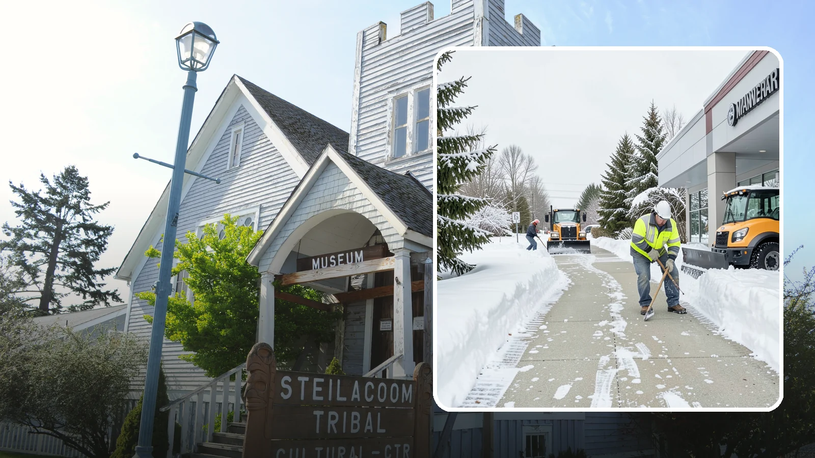 Car Dealership Sidewalk Clearing in Steilacoom, Pierce County, WA - Showroom and service-entrance sidewalk clearing for Western Washington car dealerships, keeping customer walks safe and the...
