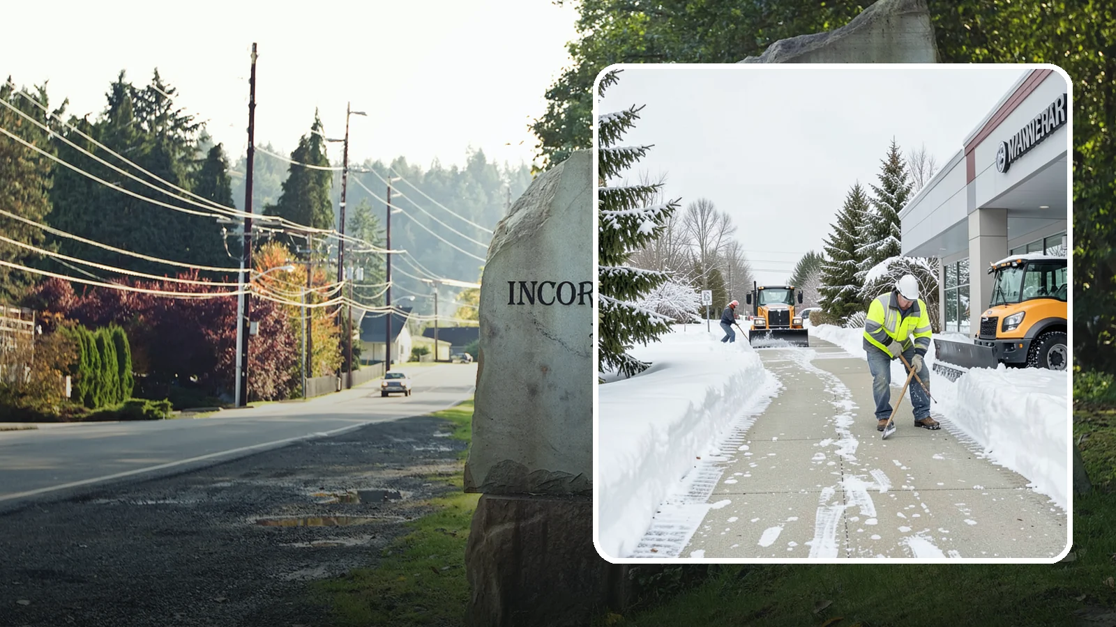 Car Dealership Sidewalk Clearing in Wilkeson, Pierce County, WA - Showroom and service-entrance sidewalk clearing for Western Washington car dealerships, keeping customer walks safe and the...