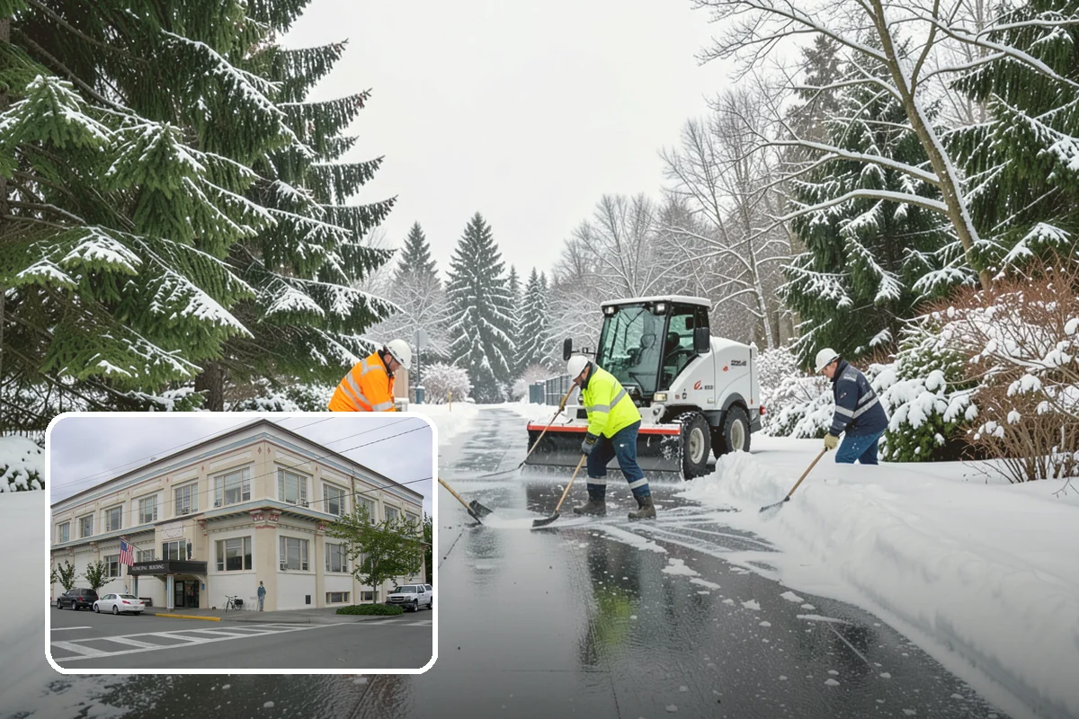 Car Dealership Snow Plowing in Anacortes, Skagit County, WA - Inventory rows cleared without scraping vehicles