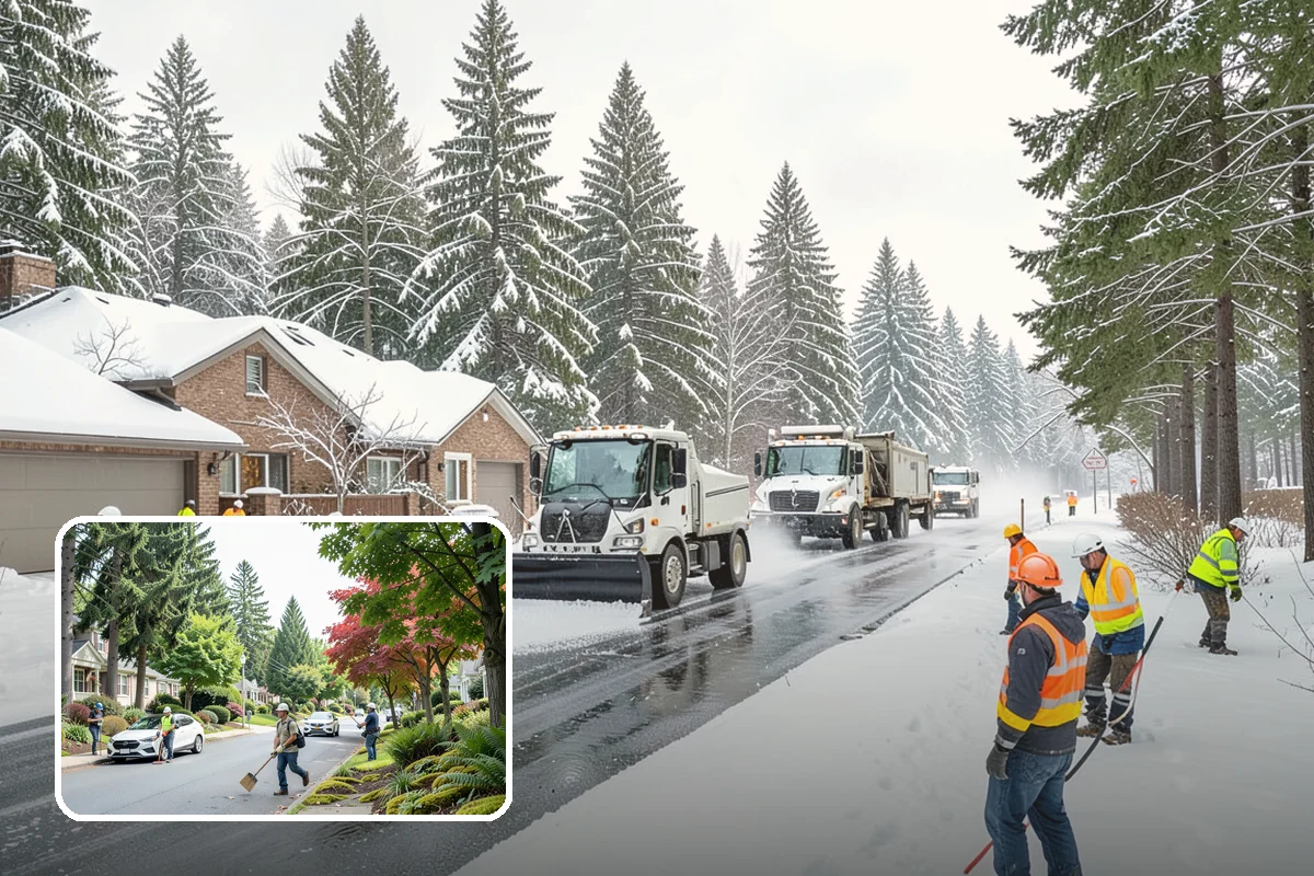 Car Dealership Snow Plowing in Beaux Arts Village, King County, WA - Inventory rows cleared without scraping vehicles