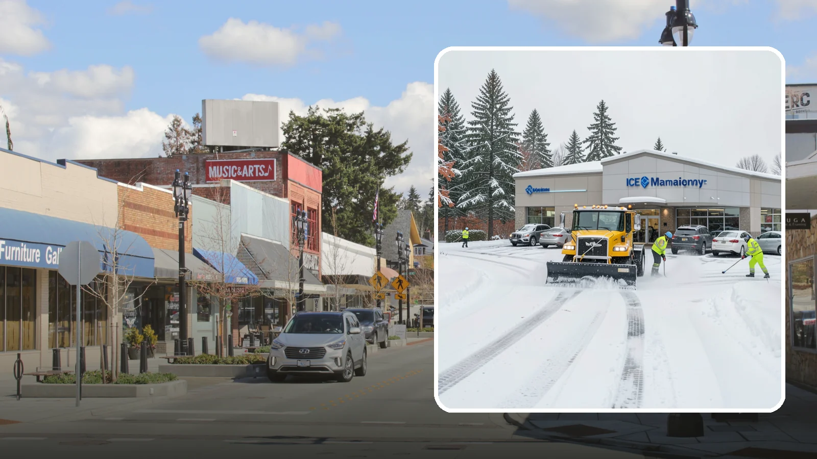 Car Dealership Snow Plowing in Bothell, King County, WA - We plow dealership lots, showroom entrances, and service drives while working carefully around your inventory.