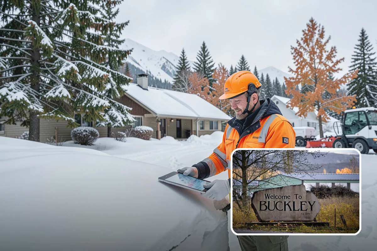 Car Dealership Snow Plowing in Buckley, Pierce County, WA - Inventory rows cleared without scraping vehicles