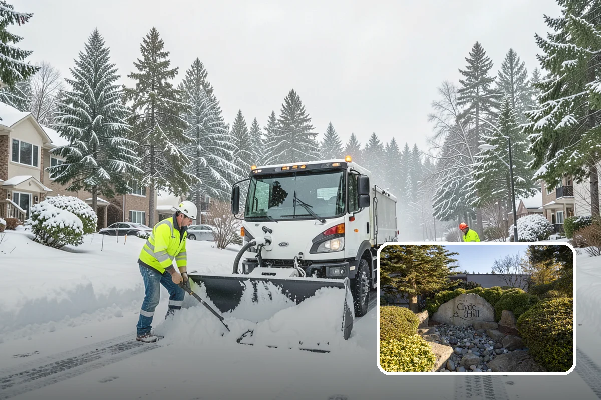 Car Dealership Snow Plowing in Clyde Hill, King County, WA - Inventory rows cleared without scraping vehicles