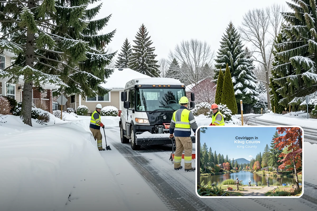 Car Dealership Snow Plowing in Covington, King County, WA - Inventory rows cleared without scraping vehicles