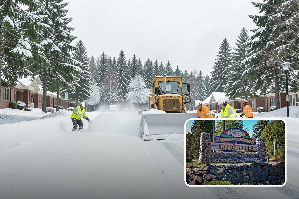 Car Dealership Snow Plowing in Eatonville, Pierce County, WA - Inventory rows cleared without scraping vehicles