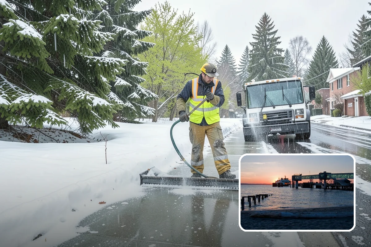 Car Dealership Snow Plowing in Edmonds, Snohomish County, WA - Inventory rows cleared without scraping vehicles