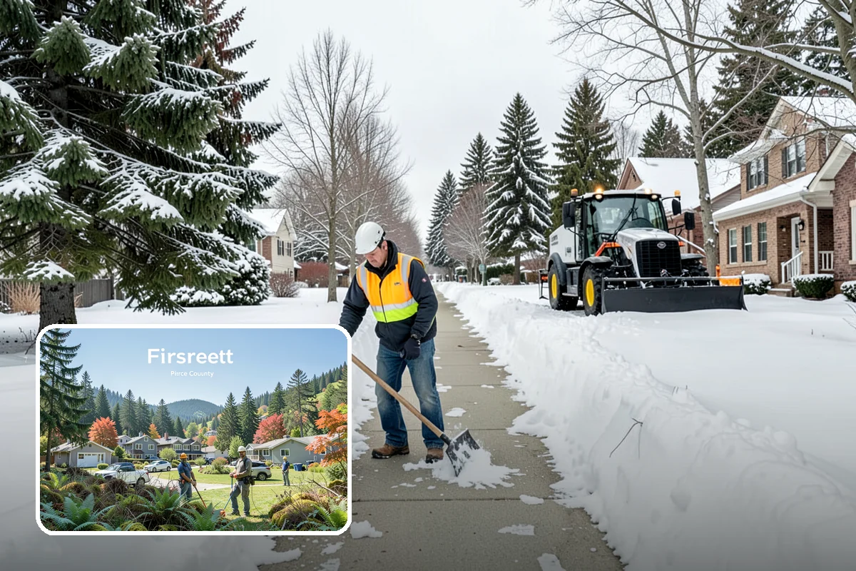 Car Dealership Snow Plowing in Fircrest, Pierce County, WA - Inventory rows cleared without scraping vehicles