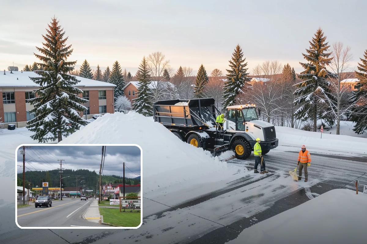 Car Dealership Snow Plowing in Granite Falls, Snohomish County, WA - Inventory rows cleared without scraping vehicles