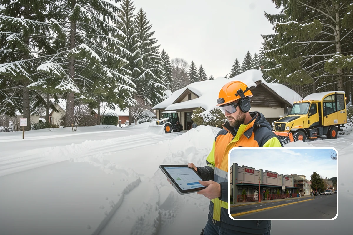 Car Dealership Snow Plowing in Issaquah, King County, WA - Inventory rows cleared without scraping vehicles