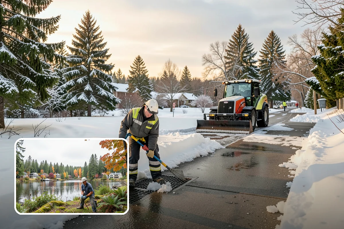 Car Dealership Snow Plowing in La Conner, Skagit County, WA - Inventory rows cleared without scraping vehicles
