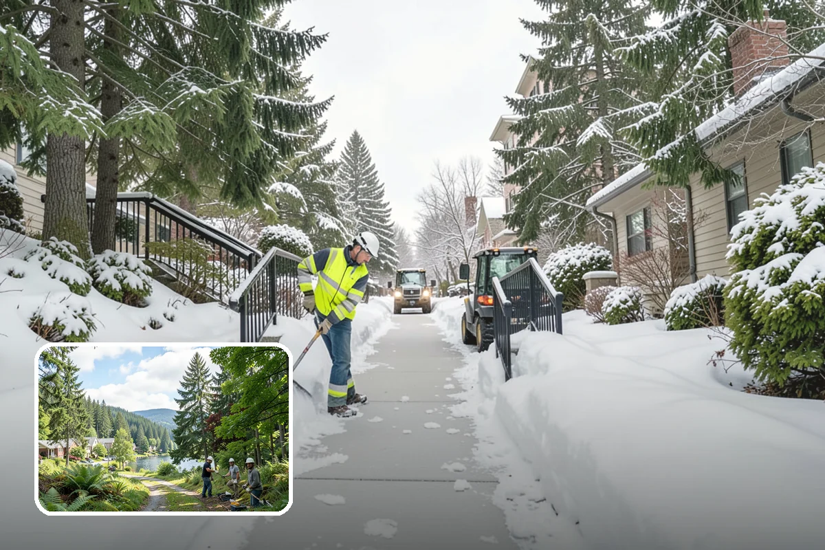Car Dealership Snow Plowing in Lake Forest Park, King County, WA - Inventory rows cleared without scraping vehicles