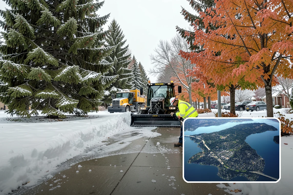Car Dealership Snow Plowing in Mercer Island, King County, WA - Inventory rows cleared without scraping vehicles