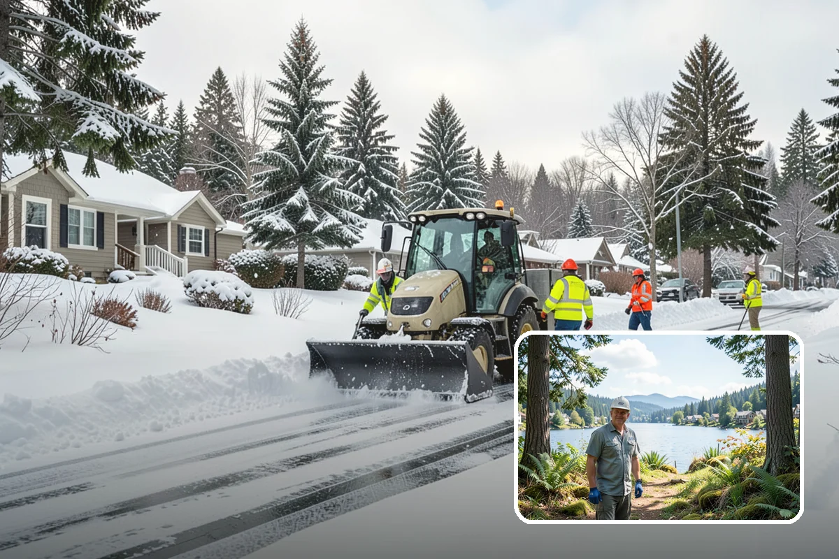 Car Dealership Snow Plowing in Milton, King County, WA - Inventory rows cleared without scraping vehicles