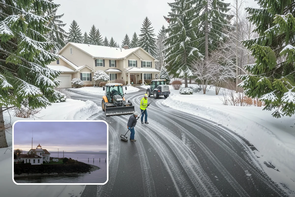 Car Dealership Snow Plowing in Mukilteo, Snohomish County, WA - Inventory rows cleared without scraping vehicles