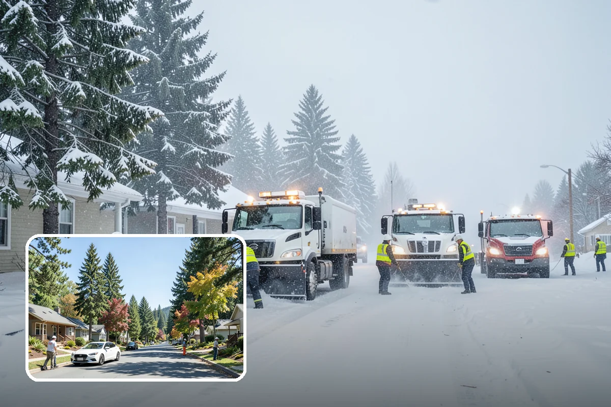 Car Dealership Snow Plowing in Orting, Pierce County, WA - Inventory rows cleared without scraping vehicles