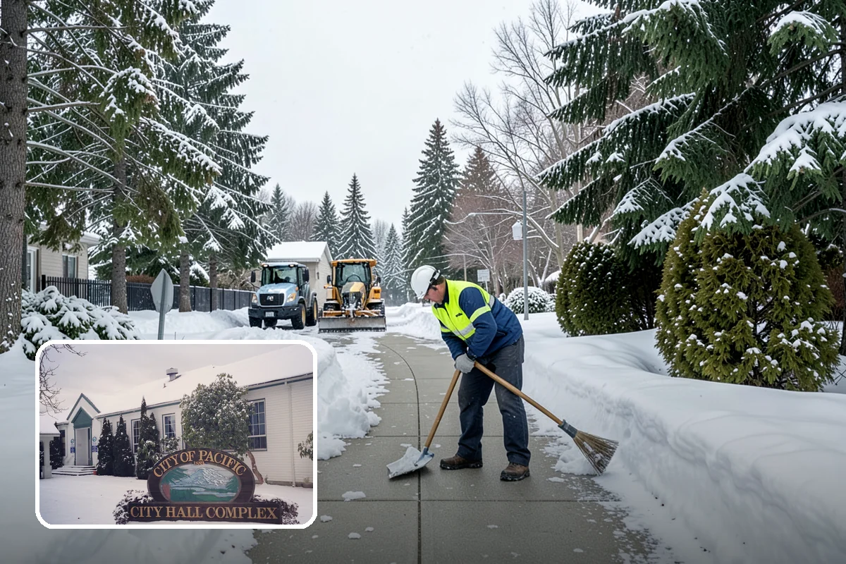 Car Dealership Snow Plowing in Pacific, King County, WA - Inventory rows cleared without scraping vehicles
