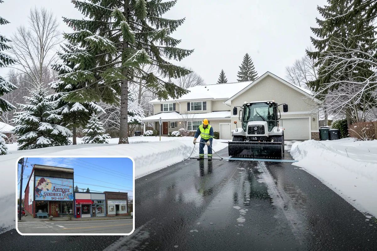 Car Dealership Snow Plowing in Ruston, Pierce County, WA - Inventory rows cleared without scraping vehicles